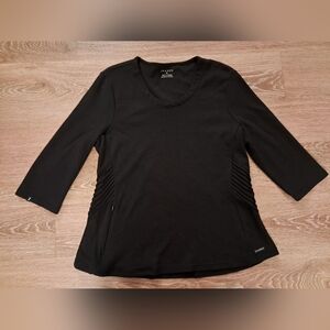 Jaanuu Black Stretch 3/4 Sleeve Scrub Top Ruching + Zippered Pocket XL